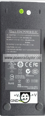 EDAC EA11351A-120 AC Adapter 12vdc 10A (: :) 10mm Used 100-240va